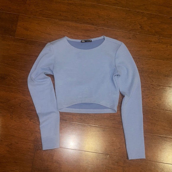 Zara Light Blue Long Sleeve Crop Top - Picture 1 of 1